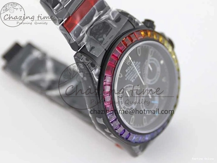 0515 Functional Daytona All Black PVD TWF Best Edition Rainbow Diamonds Bezel Black Dial on PVD Bracelet A 2449